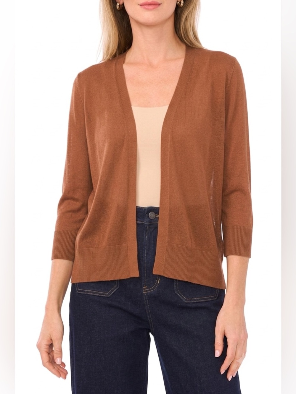 NWT super soft & polished Nutmeg color 3/4 Sleeves open front sweater/Shrug XL